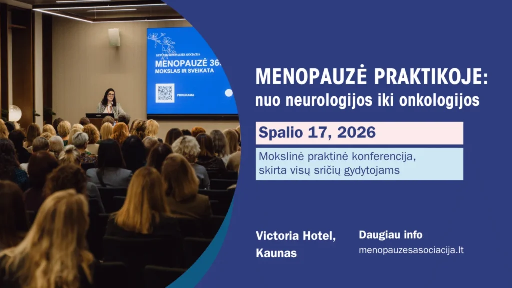Konferencijos „Menopauzė praktikoje: nuo neurologijos iki onkologijos“ plakatas – 2026 m. spalio 17 d.